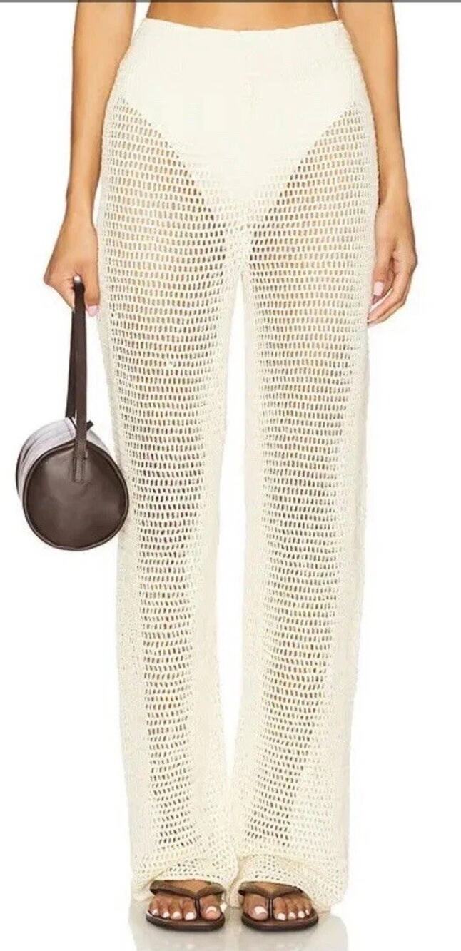 PQ Swim Eliza Crochet High Waist Pants Ivory Cream Beach Size XS/S Festival Boho